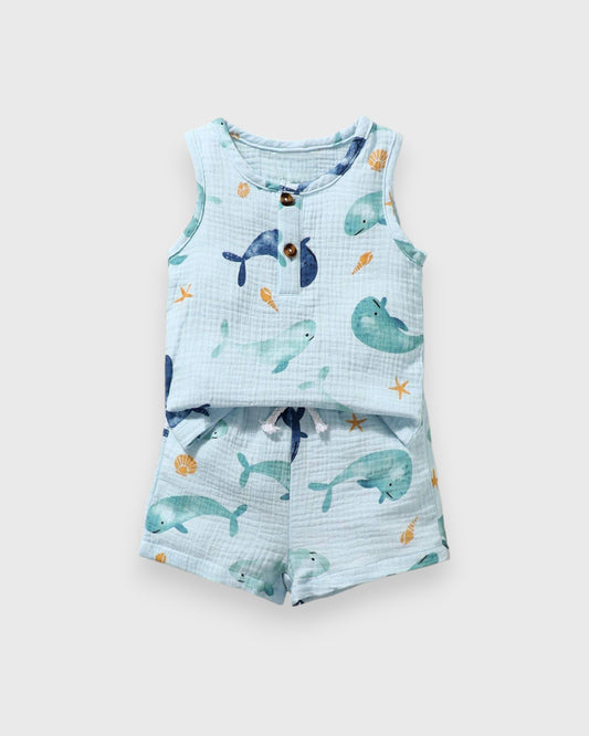 2 Pc Baby Boy Whale Print Tank Set
