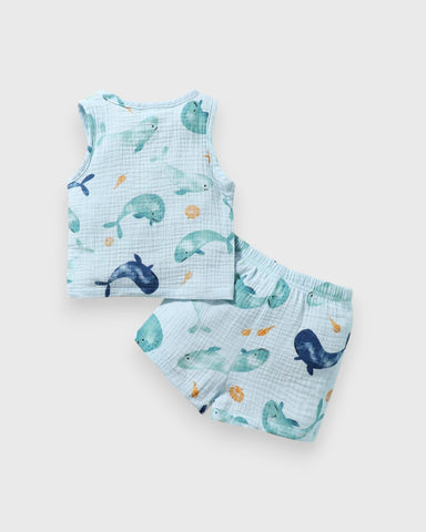 2 Pc Baby Boy Whale Print Tank Set
