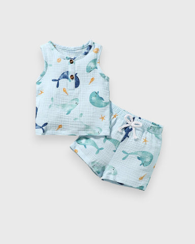 2 Pc Baby Boy Whale Print Tank Set