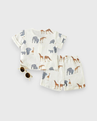 2 Pc Baby Boy Cotton Safari Tee & Short Set