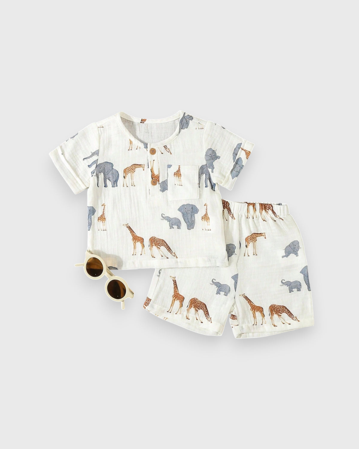 2 Pc Baby Boy Cotton Safari Tee & Short Set