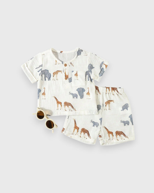 2 Pc Baby Boy Cotton Safari Tee & Short Set