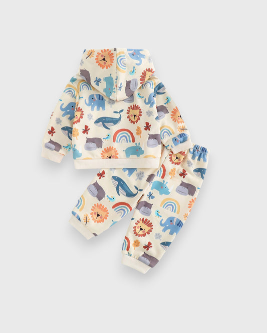 2 Pc Baby Boy Animal Print Hooded Sweatsuit
