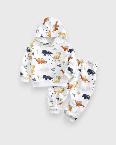 2 Pc Baby Boy Animal Print Hooded Sweatsuit