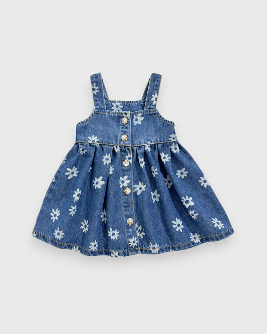 Baby Girl Daisy Print Denim Dress