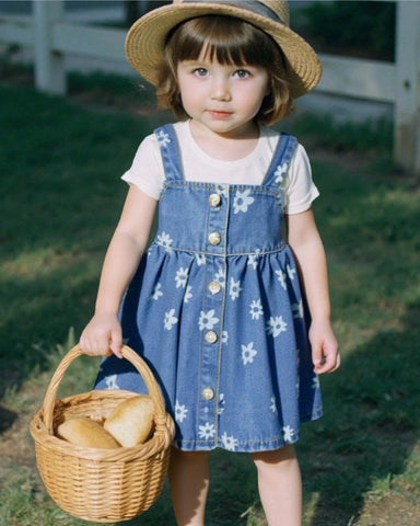 Baby Girl Daisy Print Denim Dress