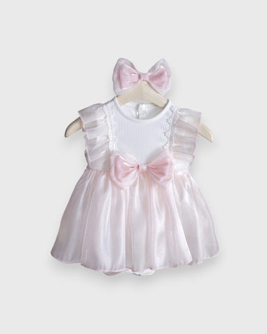 2 Pc Baby Girl Sheen Ruffle Bow Dress w/Headband