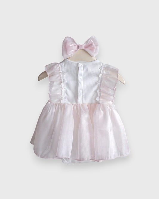 2 Pc Baby Girl Sheen Ruffle Bow Dress w/Headband