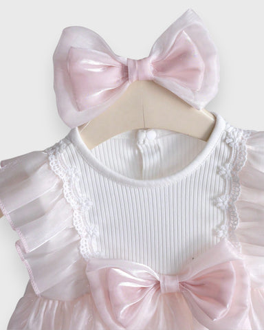 2 Pc Baby Girl Sheen Ruffle Bow Dress w/Headband