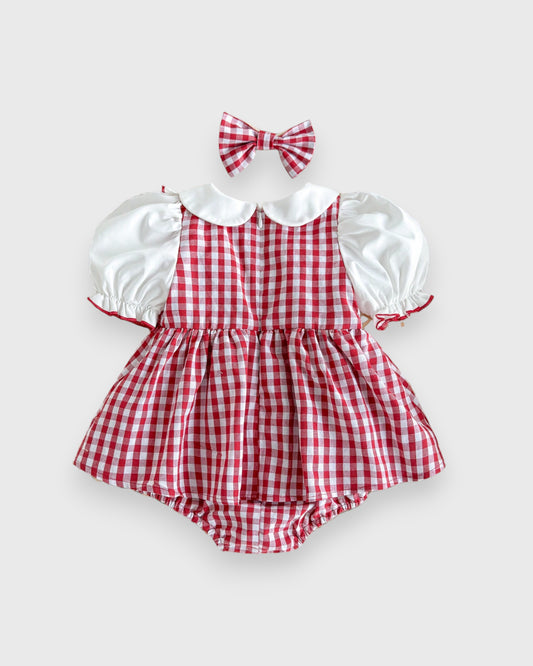 2 Pc Baby Girl Ruffle Bib Puff Sleeve Gingham Bodysuit