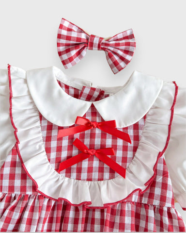 2 Pc Baby Girl Ruffle Bib Puff Sleeve Gingham Bodysuit