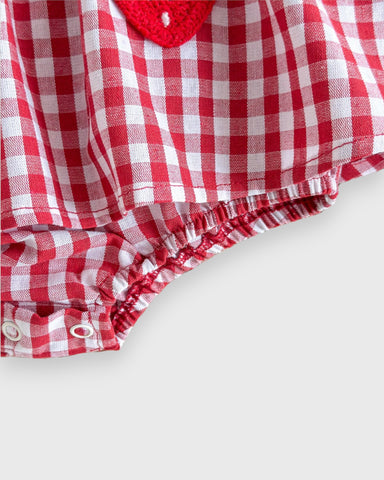 2 Pc Baby Girl Ruffle Bib Puff Sleeve Gingham Bodysuit