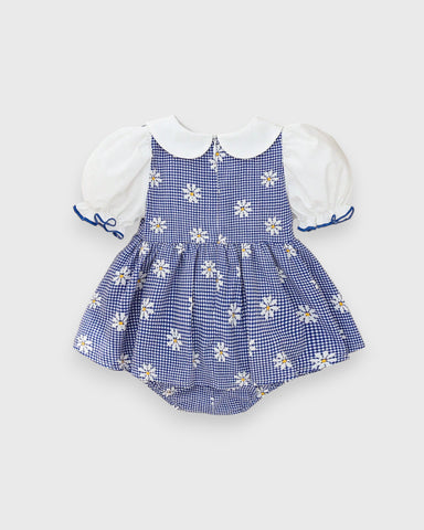 2 Pc Baby Girl Ruffle Bib Puff Sleeve Gingham Bodysuit