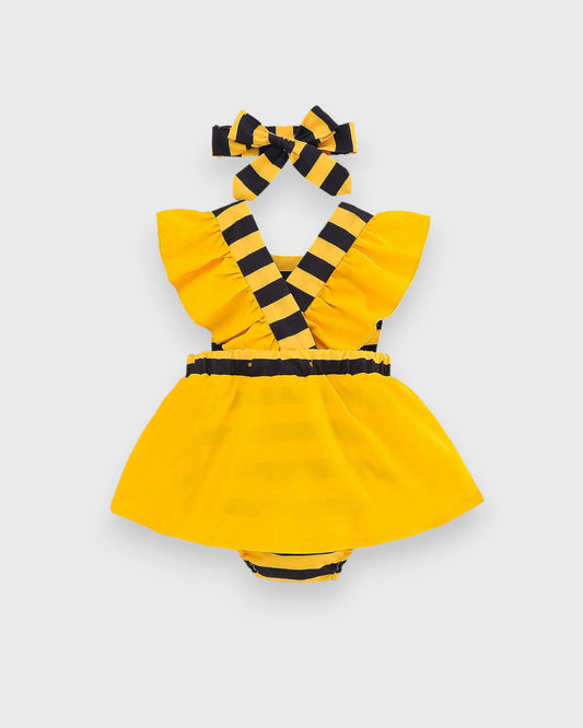 2 Pcs Baby Girl Bumble Bee Stripe Skirt Bodysuit