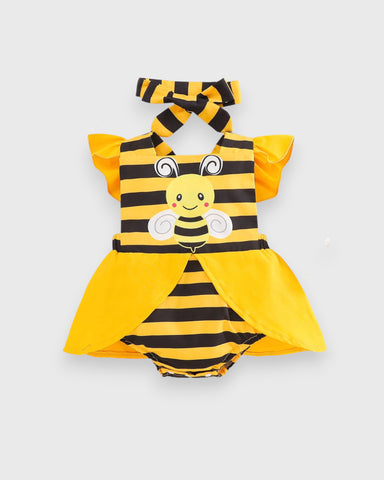 2 Pcs Baby Girl Bumble Bee Stripe Skirt Bodysuit
