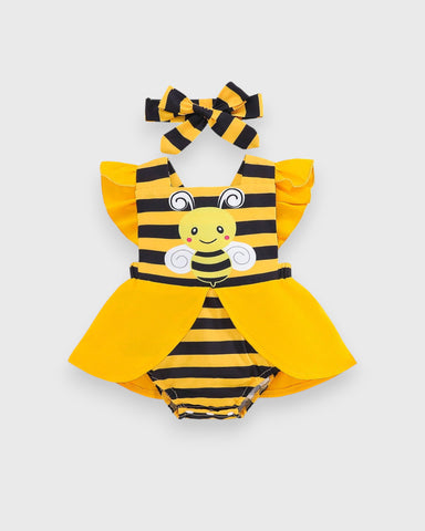 2 Pcs Baby Girl Bumble Bee Stripe Skirt Bodysuit