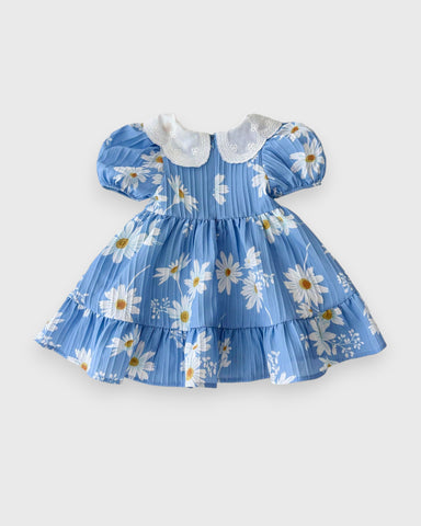 Baby Girl Daisy Print Lace Collar Puff Sleeve Sun Dress