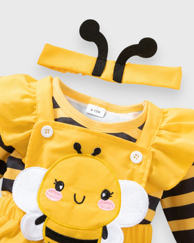 3 Pcs Baby Girl Bee Bodysuit and Overall Dress