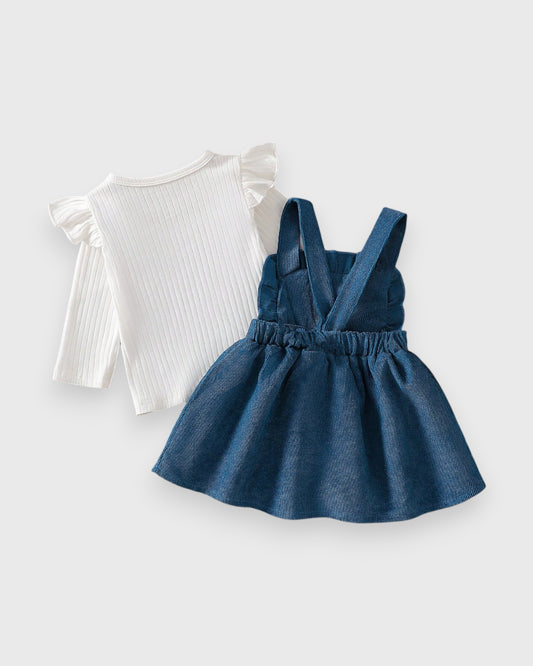 2 Pc Baby Girl Floral Embroidery Corduroy Dress