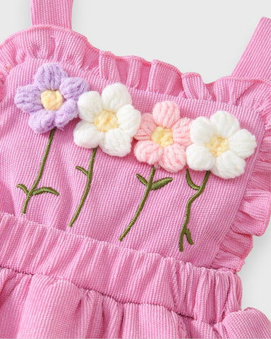 3 Pc Baby Girls 3D Floral Corduroy Dress Set