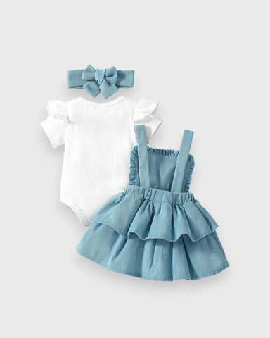 3 Pc Baby Girls 3D Floral Corduroy Dress Set