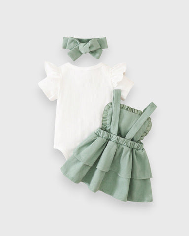 3 Pc Baby Girls 3D Floral Corduroy Dress Set