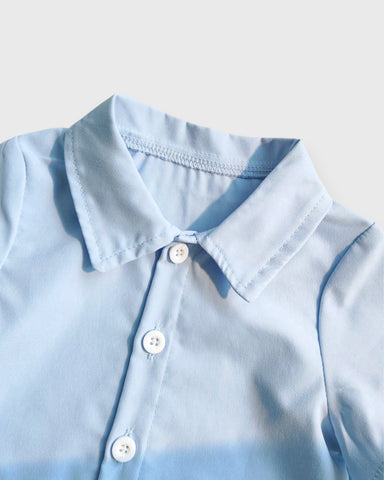 3 Pc Baby Boy Collar Shirt w/ Stripe Shorts & Shawl