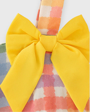 Baby Girl Rainbow Plaid Tiered Bow Dress