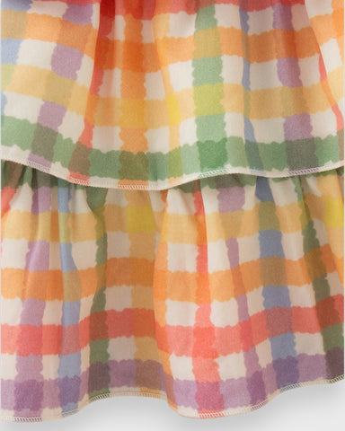 Baby Girl Rainbow Plaid Tiered Bow Dress