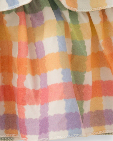 Baby Girl Rainbow Plaid Tiered Bow Dress