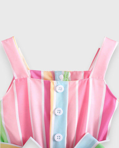 Baby Girl Rainbow Vertical Stripe Tie Dress