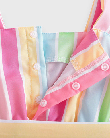 Baby Girl Rainbow Vertical Stripe Tie Dress