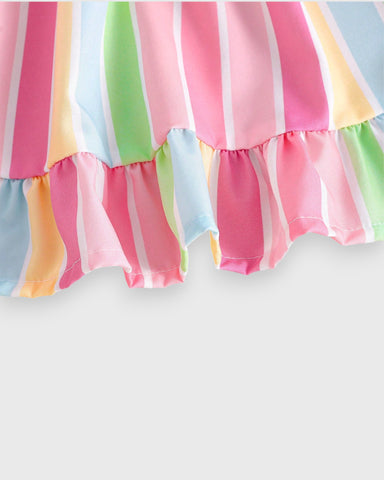 Baby Girl Rainbow Vertical Stripe Tie Dress
