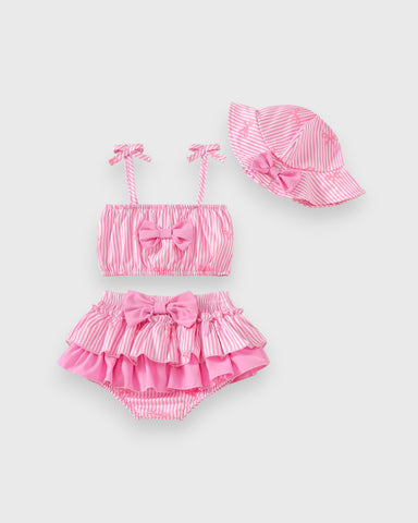 3 Pc Baby Girl Summer Ruffle Stripe Crop Set