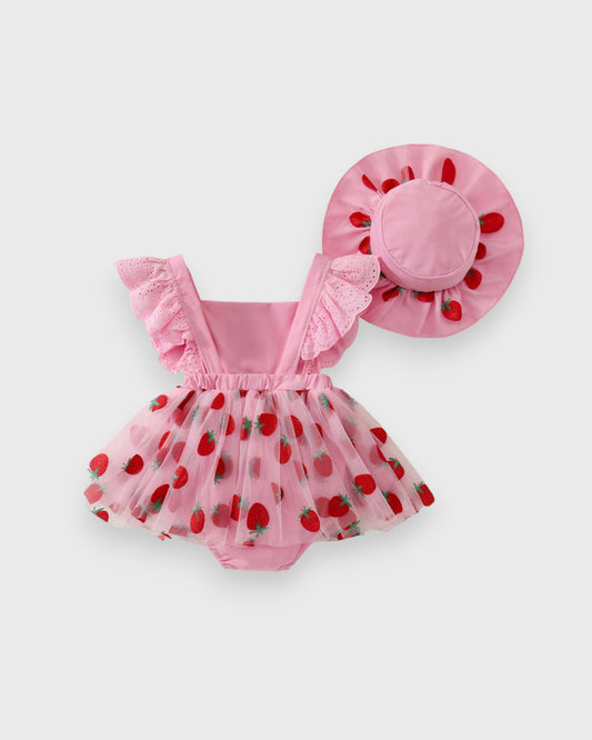 2 Pc Baby Girl Sparkle Strawberry Dress & Hat