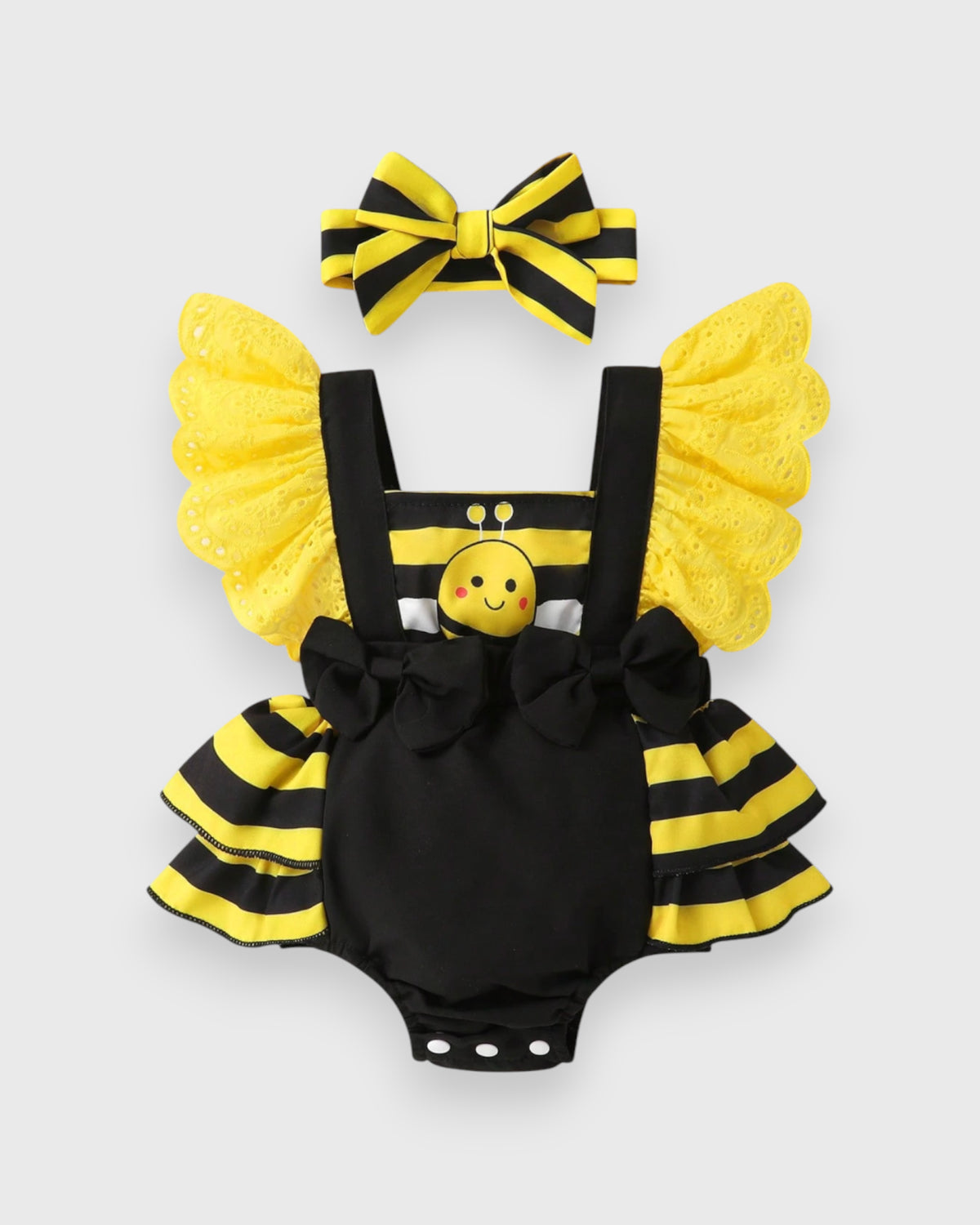 2 Pcs Baby Girl Bumble Bee Yellow Black Stripe bodysuit