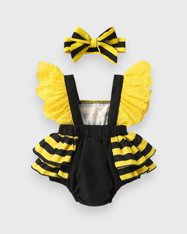 2 Pcs Baby Girl Bumble Bee Yellow Black Stripe bodysuit