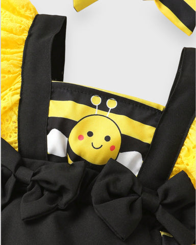 2 Pcs Baby Girl Bumble Bee Yellow Black Stripe bodysuit