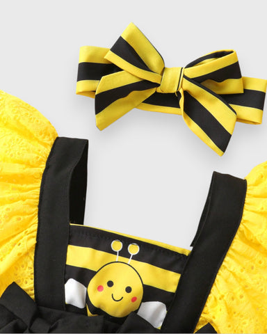 2 Pcs Baby Girl Bumble Bee Yellow Black Stripe bodysuit