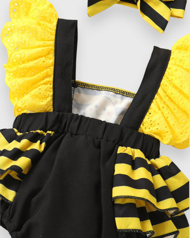 2 Pcs Baby Girl Bumble Bee Yellow Black Stripe bodysuit