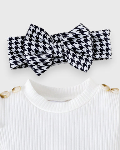3 Pcs Baby Girl Short Sleeve Houndstooth Bodysuit Set