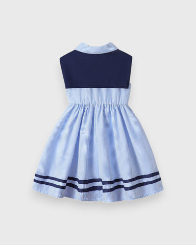 Girls Stripe Sleeveless Polo Dress w/ Shawl Scarf