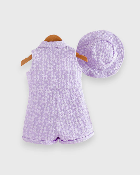 2 Pc Baby Girl Brocade Textured Fabric Romper