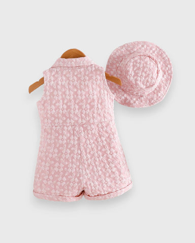 2 Pc Baby Girl Brocade Textured Fabric Romper