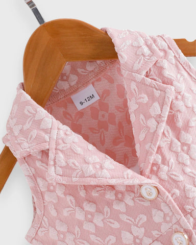 2 Pc Baby Girl Brocade Textured Fabric Romper