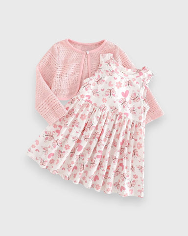 2 Pc Baby Girl Pointelle Cardigan Butterfly Dress