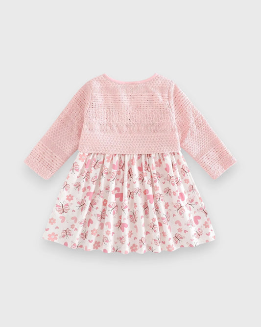 2 Pc Baby Girl Pointelle Cardigan Butterfly Dress