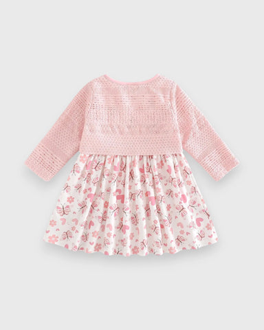 2 Pc Baby Girl Pointelle Cardigan Butterfly Dress
