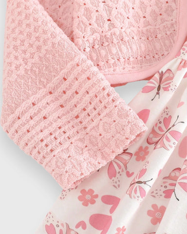 2 Pc Baby Girl Pointelle Cardigan Butterfly Dress