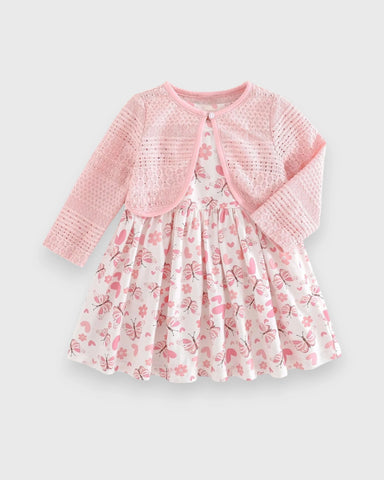 2 Pc Baby Girl Pointelle Cardigan Butterfly Dress